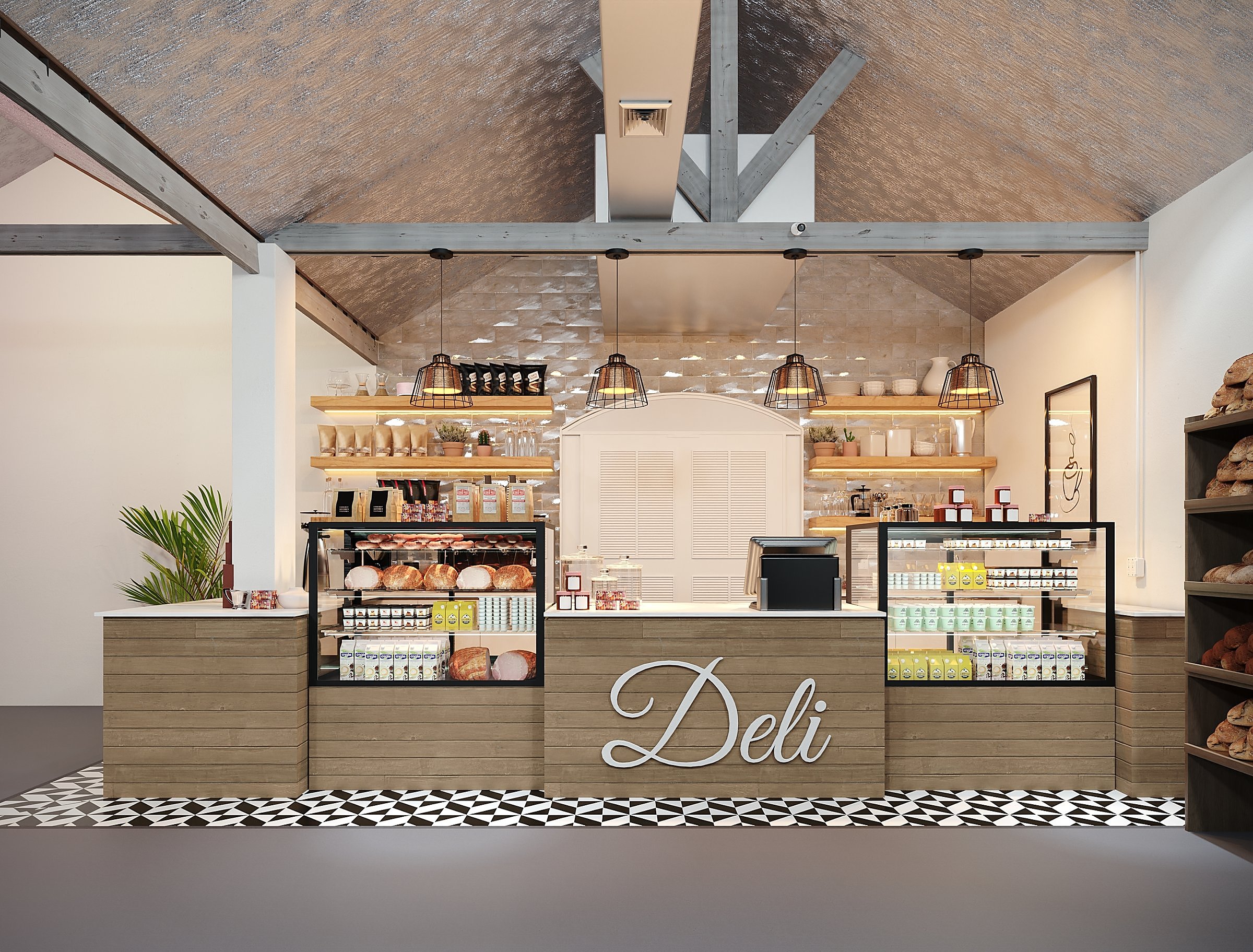 Covent Garden Deli — concept rendering of the proposed deli counter and display cases