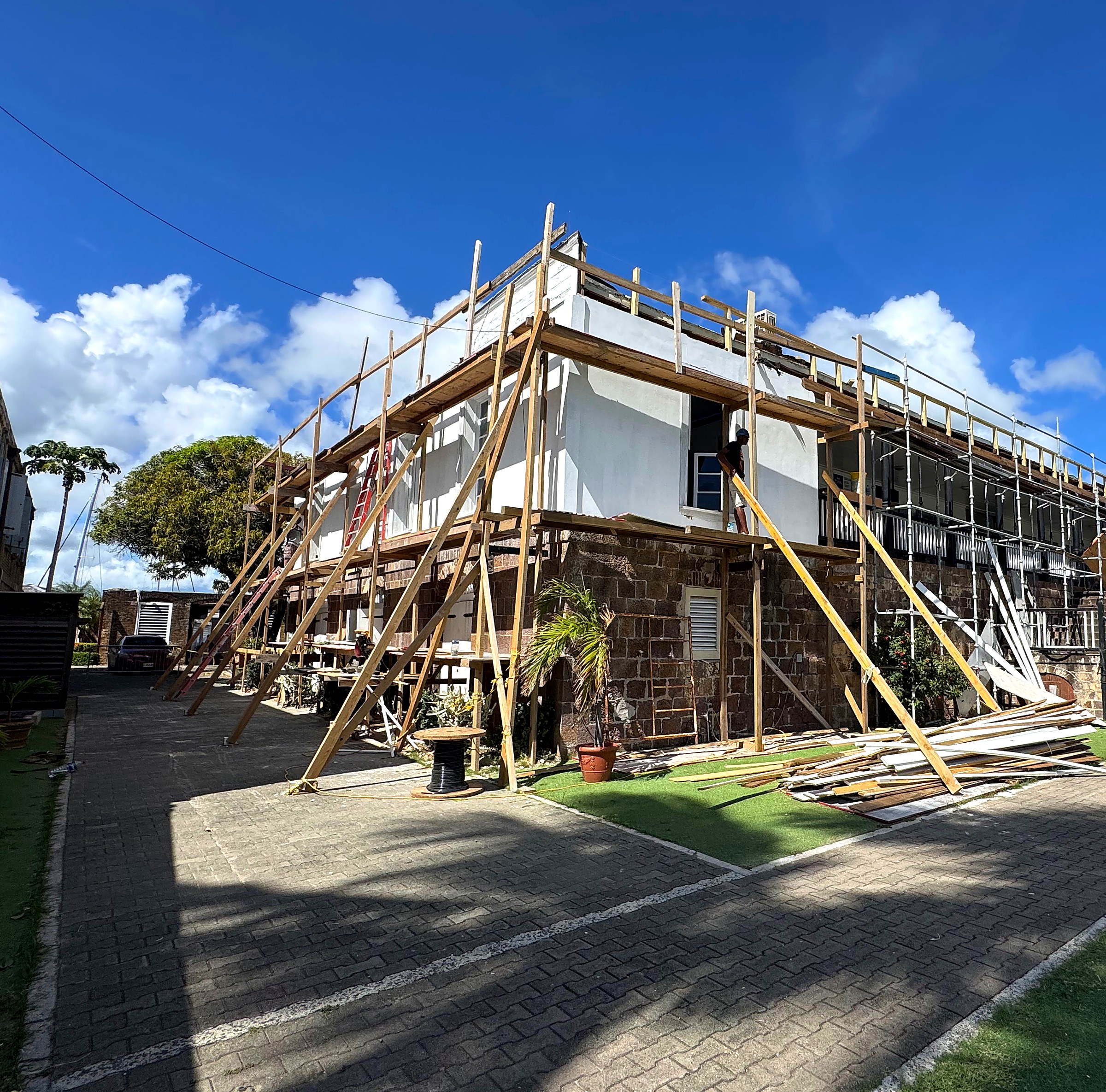 Officers' Quarters — full elevation, finish render and repainting nearing completion