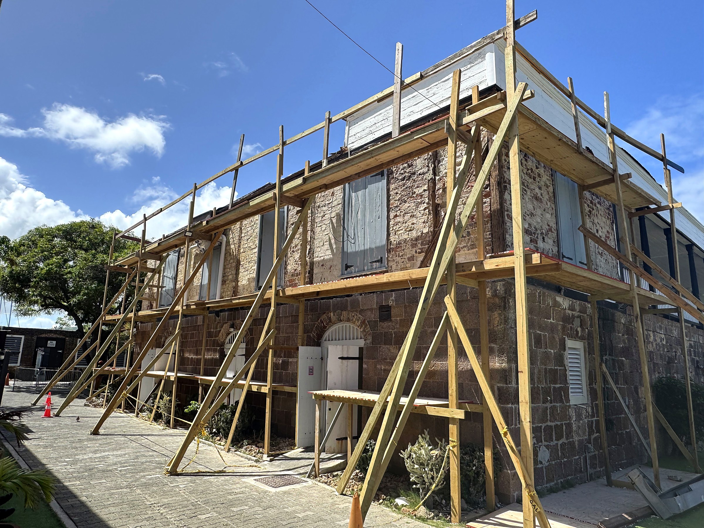 Officers' Quarters, Nelson's Dockyard — exterior during structural restoration
